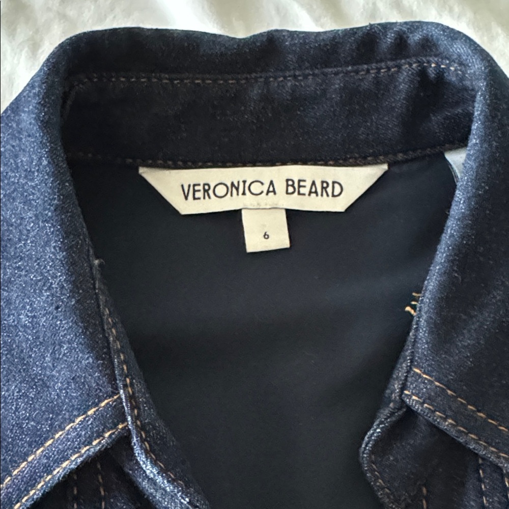 Veronica Beard Arlington Denim Wrap Dress blue midi long sleeve deep v - Picture 5 of 6